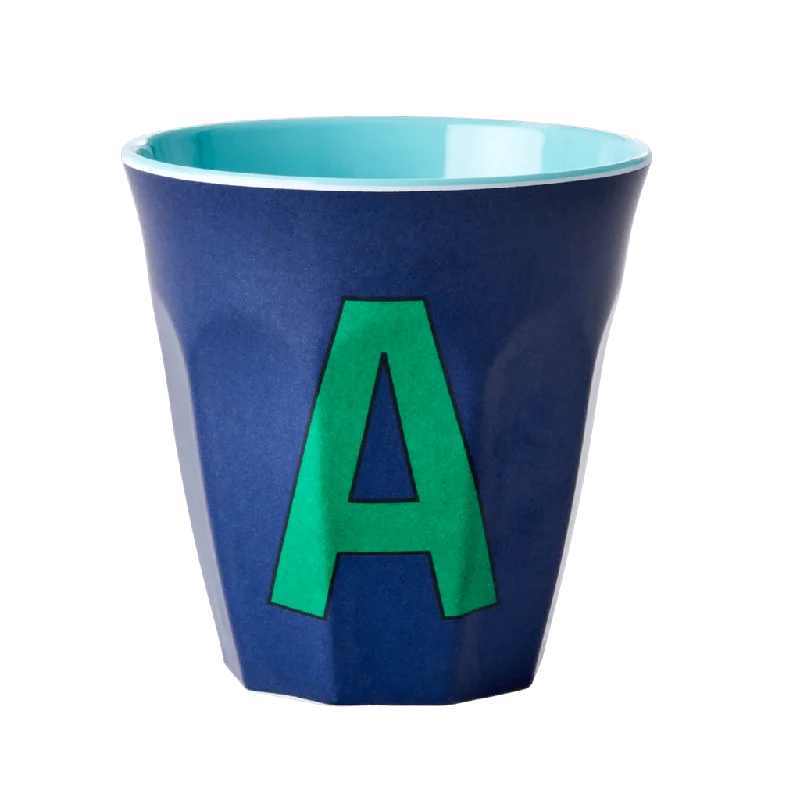 high quality custom travel mugs -Melamine Cup - Medium with Alphabet in Bluish Colors | Letter A