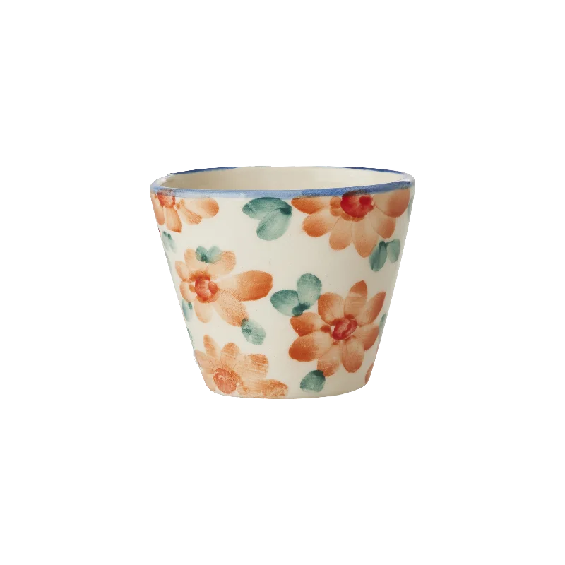 eco friendly travel mugs for gifts -Ceramic Oval Espresso Cup with Hand Painted Orange Flowers - 2.4 oz