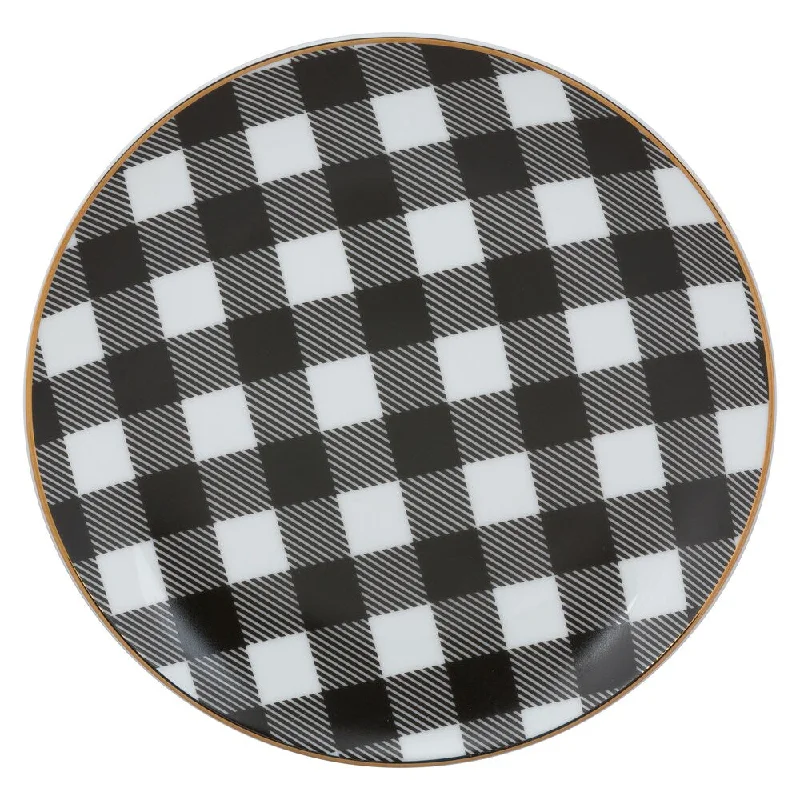 heavy-duty dinner plates for restaurants -Black and White Porcelain Plaid Appetizer Plates (Pack of 6)