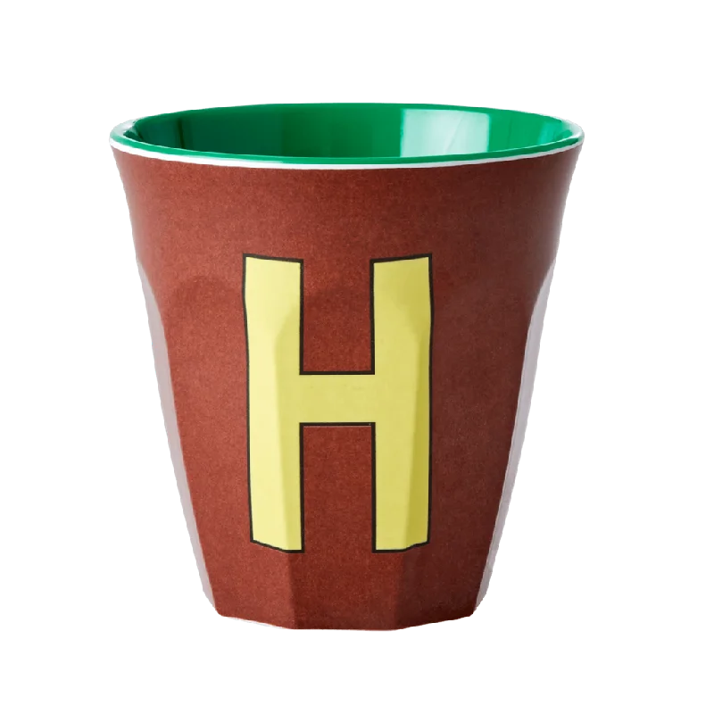 custom photo coffee tumblers -Two Melamine Cups - Medium with Alphabet in Brownish Colors | Letter H