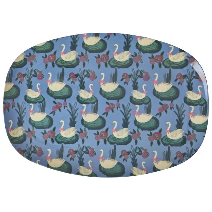 modern dining plates for modern kitchens -Rice DK Melamine Rectangular Plate with Swan Lake Print