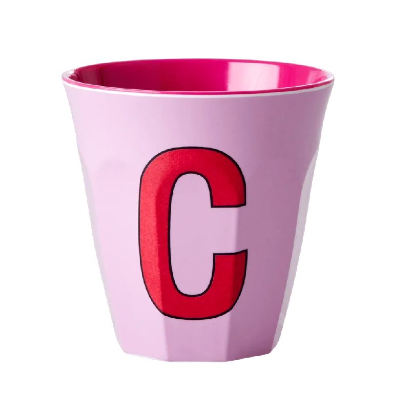 coffee cups with fun designs -Two Melamine Cups - Medium with Alphabet in Pinkish Colors | Letter C