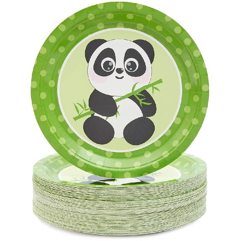 eco-friendly ceramic dinnerware -80-Pack Animal Panda & Bamboo Party Disposable Paper Plates 9" for Birthday Party