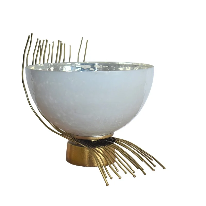 eco-friendly ceramic dinnerware -9.5"D Opaque Glass Bowl Gold Twig Base