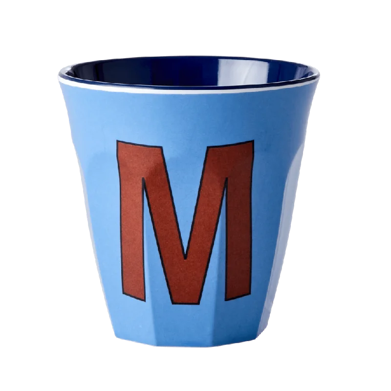 best coffee mugs for office use -Melamine Cup - Medium with Alphabet in Bluish Colors | Letter M