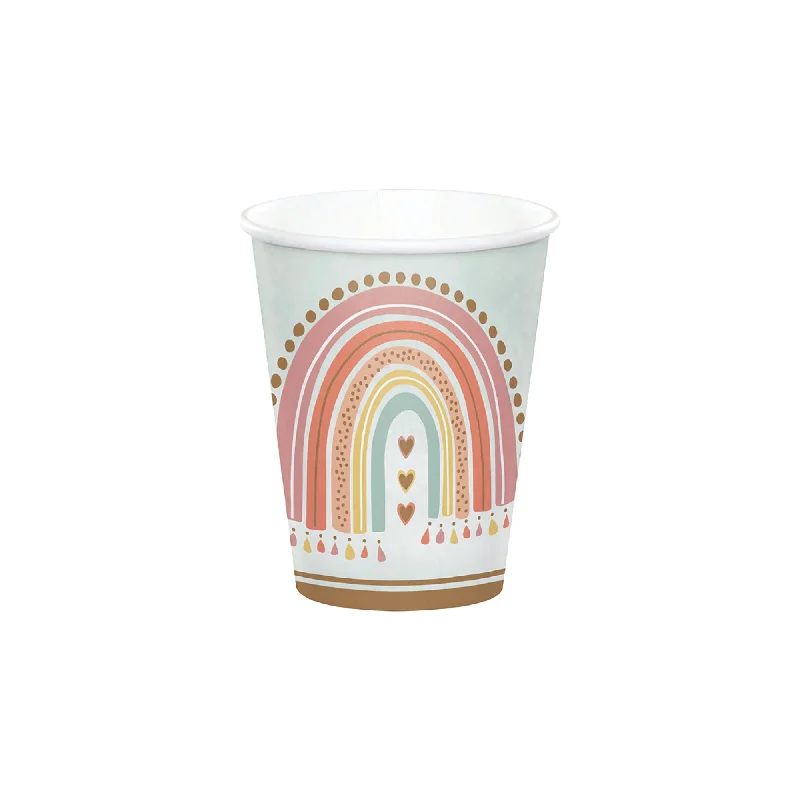 funny custom coffee cups for family -Boho Rainbow Paper Cups 8ct