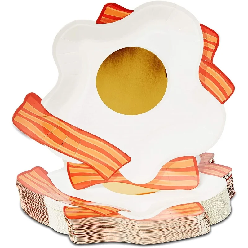 eco-friendly kids dinnerware -Party Paper Plates, Fried Egg and Bacon (9 In, 48 Pack)