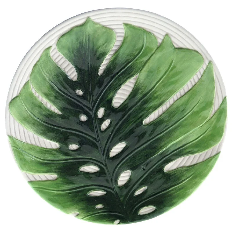 eco-friendly ceramic dinnerware -Certified International Palm Leaves 3-D Embossed Charger Plate