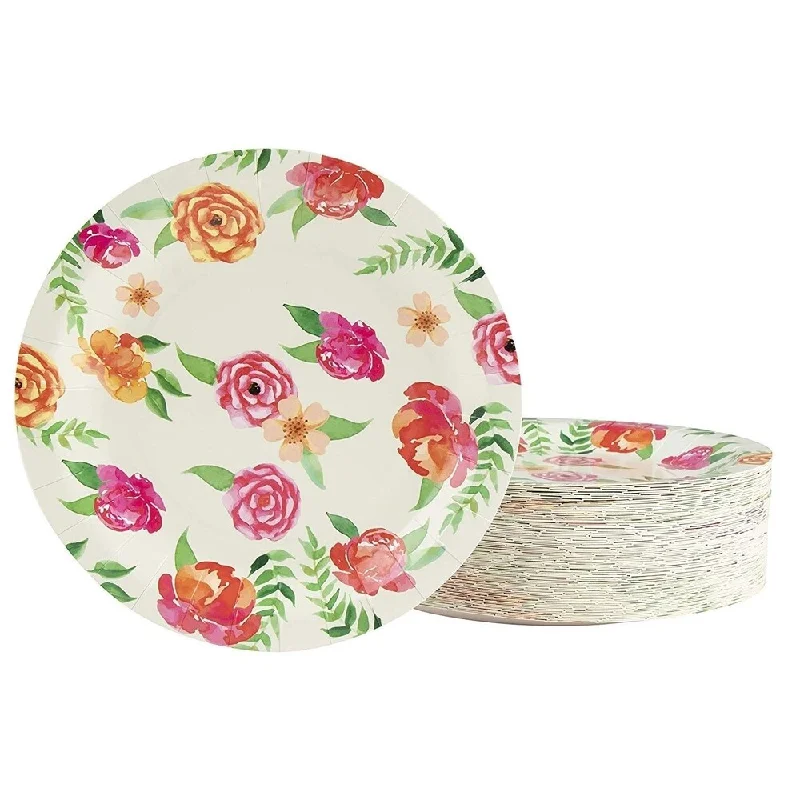 child-safe dinnerware sets -80-Count Garden Flowers Print Disposable Plates for Bridal Shower Party Supplies