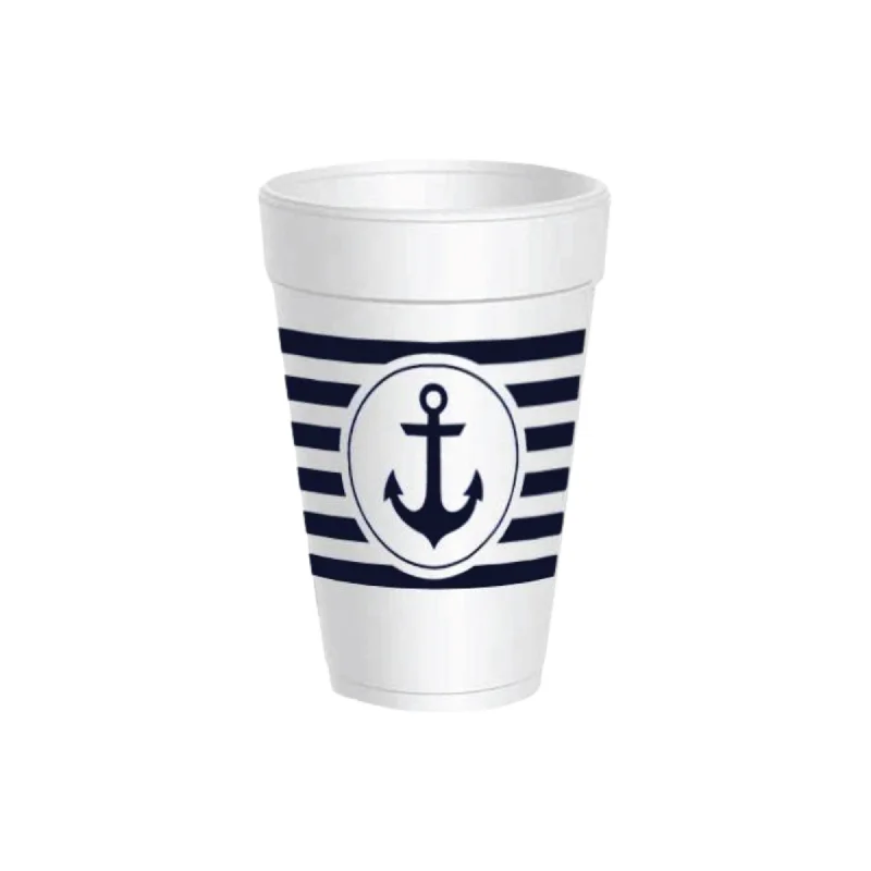 high quality coffee cups for gifts -Navy Anchor Styrofoam Cups with Lids 10ct