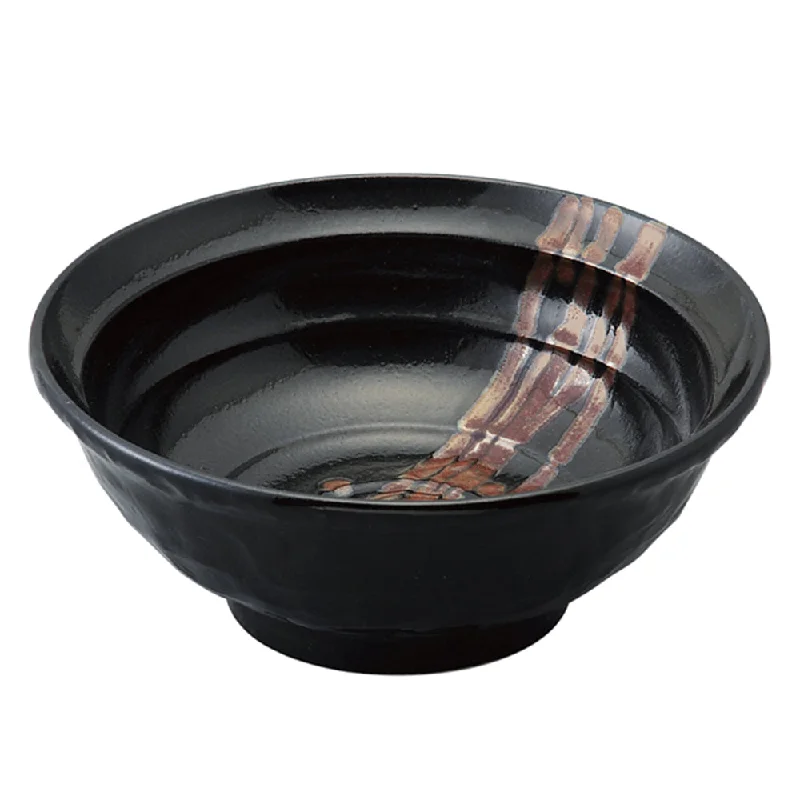 elegant glass serving platters -47 oz Ramen, Donburi Bowl  Iron Red Glaze Paint Black -Sunameguro- with Uneven Surface (Ishimegata) 6.8