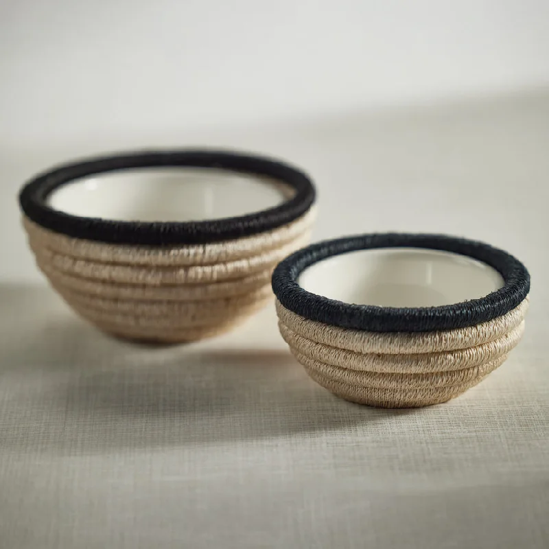 eco-friendly dinnerware for parties -Martigues Coiled Abaca Condiment Bowl - Natural & Black