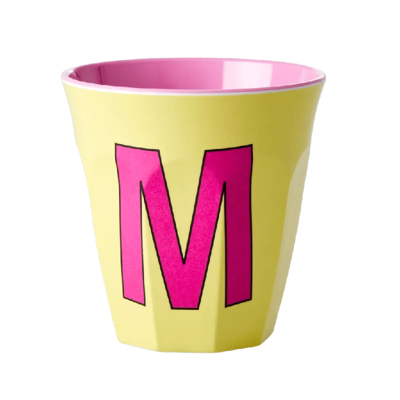 personalized ceramic travel cups -Melamine Cup - Medium with Alphabet in Pinkish Colors | Letter M