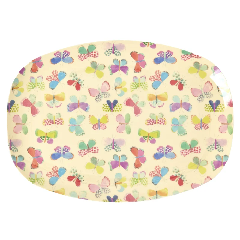 colorful disposable plates for parties -Rice DK Melamine Rectangular Plate with Butterfly Print