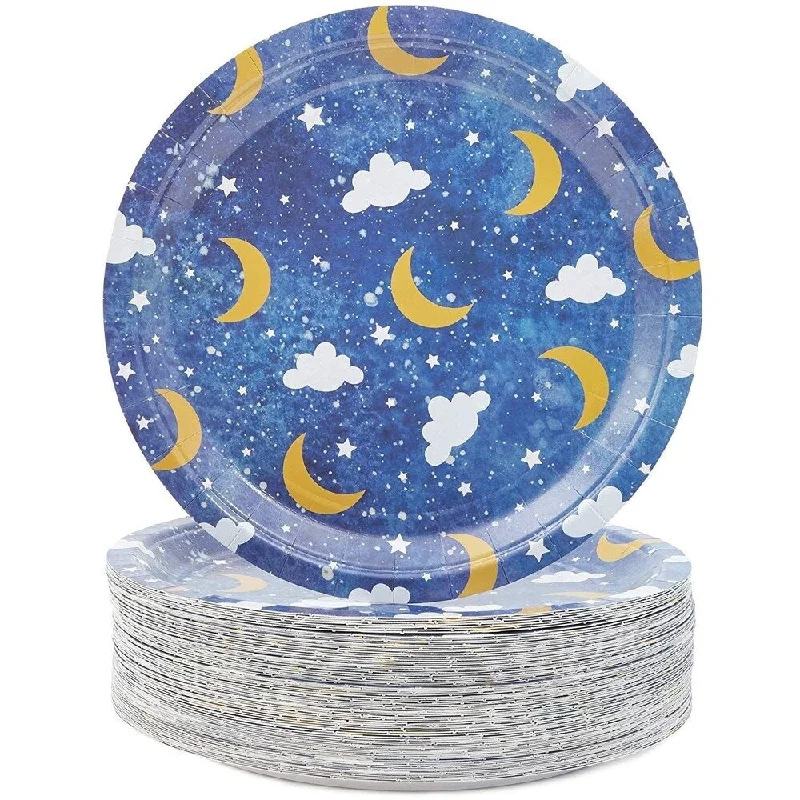 reusable bamboo serving trays -80-Pack Twinkle Star & Sky Themed Party Disposable Paper Plates 9" for Baby Shower