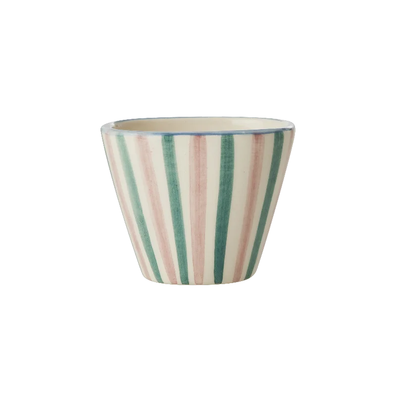 ceramic mugs with beautiful patterns -Ceramic Oval Espresso Cup with Hand Painted Stripes - 2.4 oz