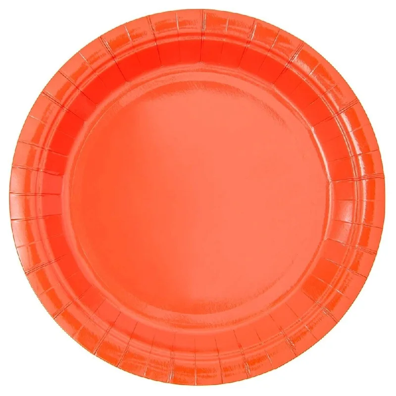 porcelain dinner plates for large groups -100-Pack Neon Red Themed Decor Disposable Paper Plates 9" for Birthday Party