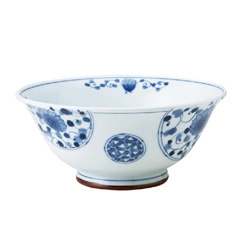 high-end bamboo dinnerware for picnics -Blue and White Donburi Bowl - Flowers and Vines