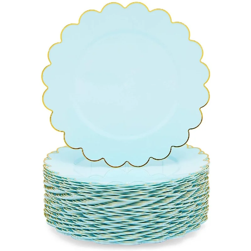 outdoor dining tableware sets -Scalloped Plates, Light Blue Party Supplies (9 in, 50 Pack)