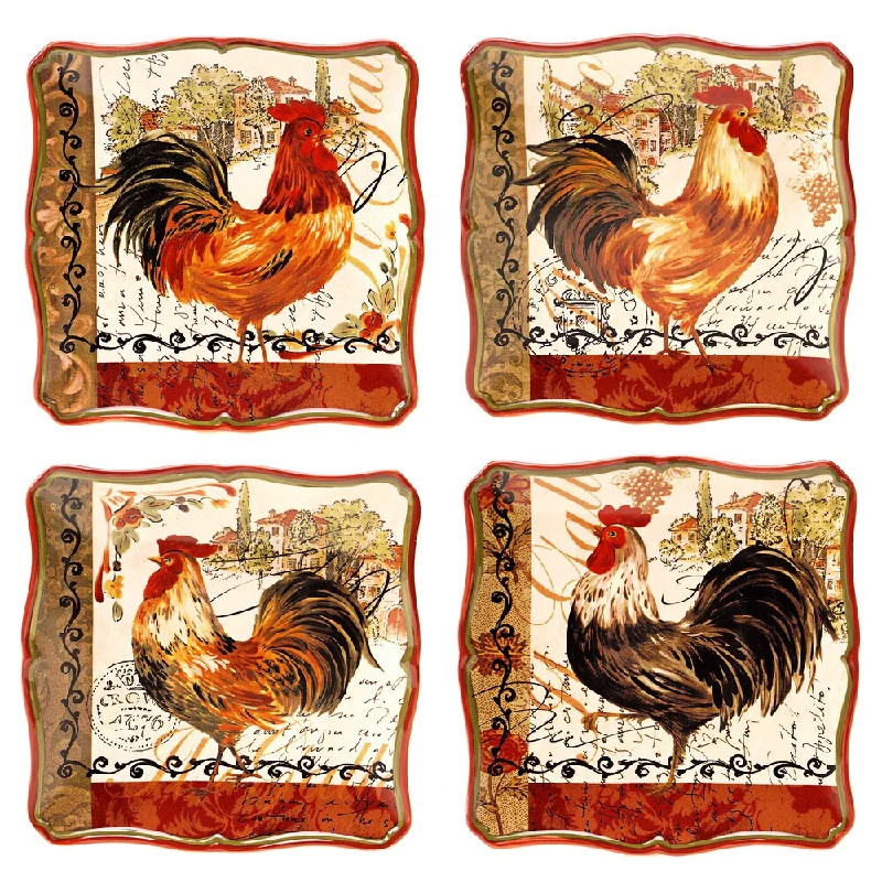 stackable glass cups -Certified International Tuscan Rooster Salad/ Dessert Plates (Set of 4)