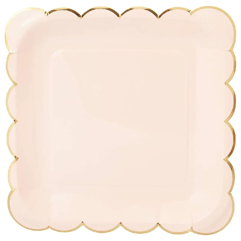 reusable glass plates for parties -48-Pack Square Scalloped Party Plates for All Occasions (9.1", Pink with Gold Foil)