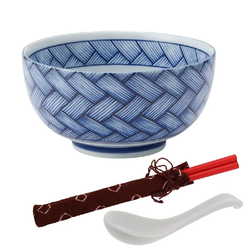 biodegradable plates for outdoor events -Ajiromon Multi-Purpose Donburi Bowl with Chopsticks and Soup Spoon - Large