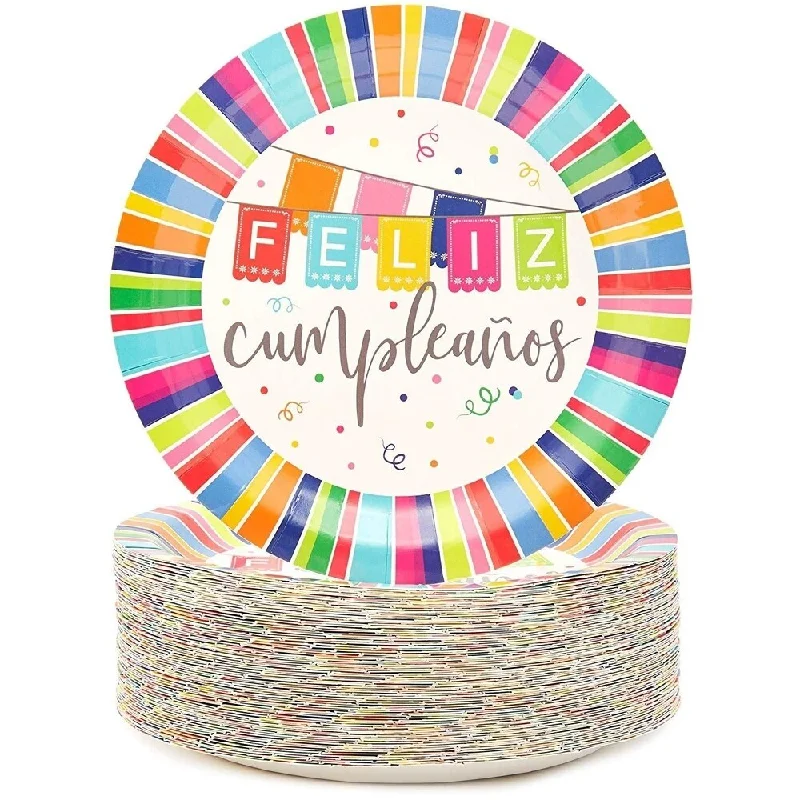 heavy-duty paper dinner plates -80-Pack Colorful Feliz Cumpleaños Disposable Paper Plates 9" for Birthday Party