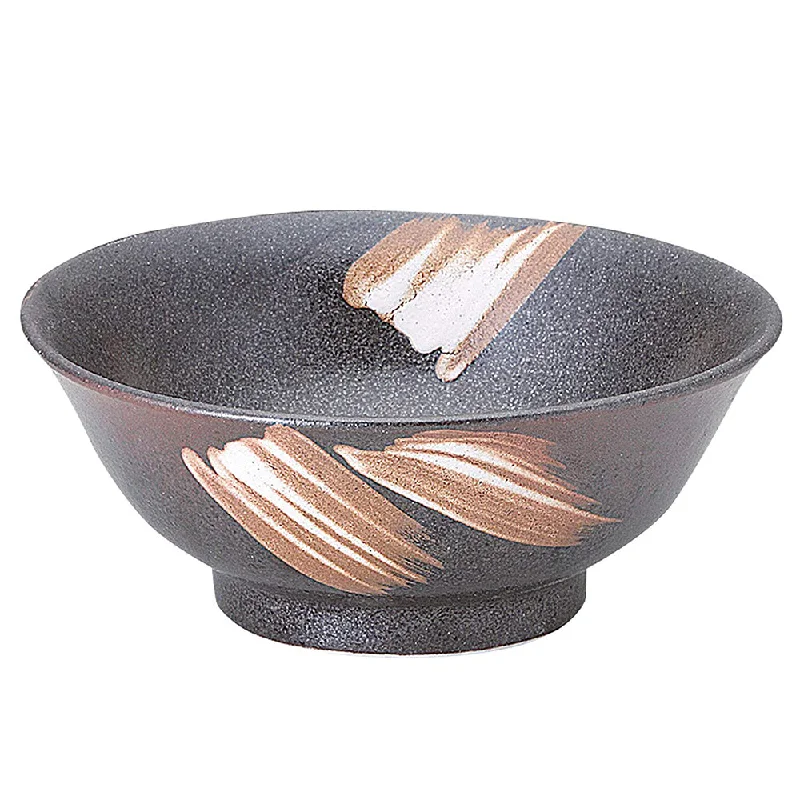 reusable flatware for family dinners -45 oz Ramen, Donburi Bowl Brown Bowl with Retro Brush Pattern