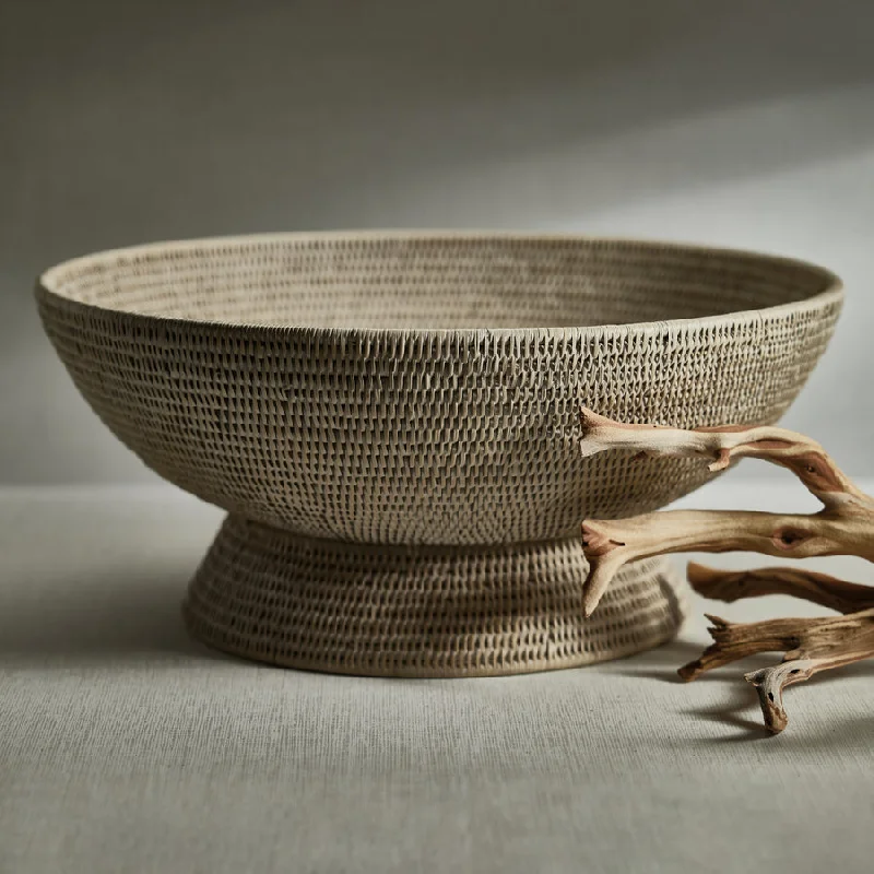 biodegradable cutlery sets -Lulu Large Rattan Footed Bowl