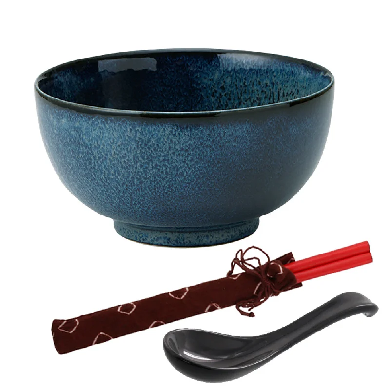 luxury disposable cups -Dark Blue Multi-Purpose Donburi Bowl with Chopsticks and Soup Spoon - Large