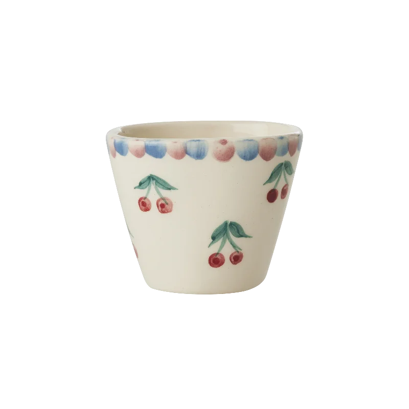 travel mugs with name for gifts -Ceramic Oval Espresso Cup with Hand Painted Cherries - 2.4 oz