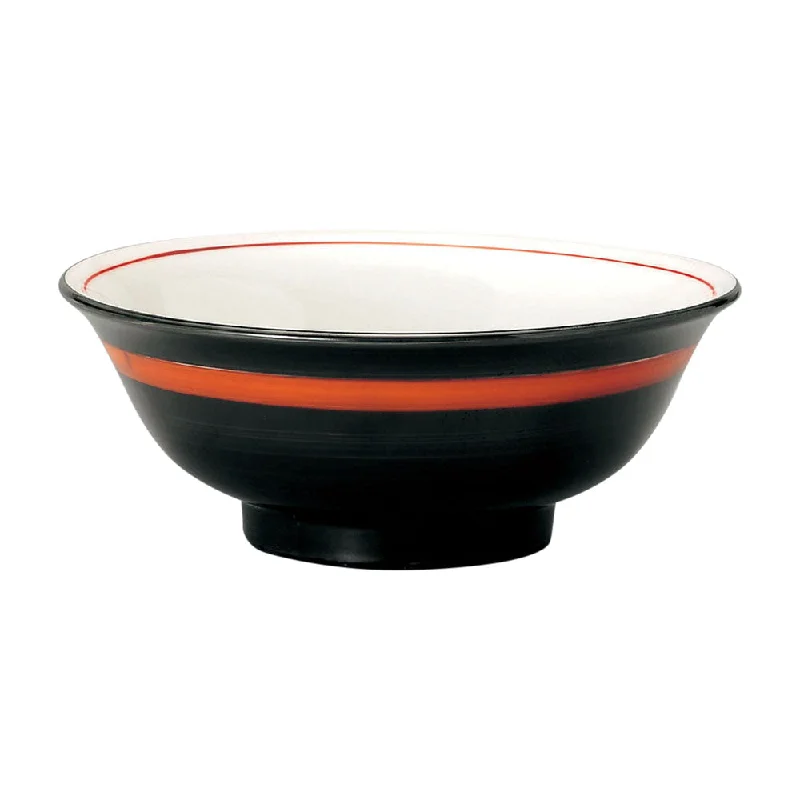 eco-friendly lunch plates -8.4" Black and White Donburi Bowl With Red Line