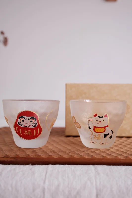 personalized glass mugs for gifts -Aderia Medeta Mono Pair Sake Cup Set - Lucky cat