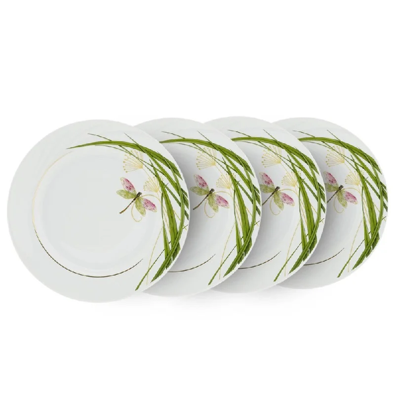 elegant bamboo dinnerware sets -STP-Goods Dragonfly Porcelain Dinner Plate 9.4" (Set of 4)