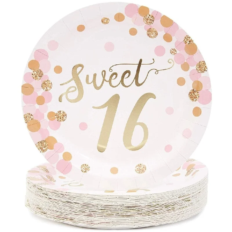 modern glass dinner plates for weddings -48-Pack Sweet 16 Rose Gold Party Disposable Paper Plates 9" for Birthday Party