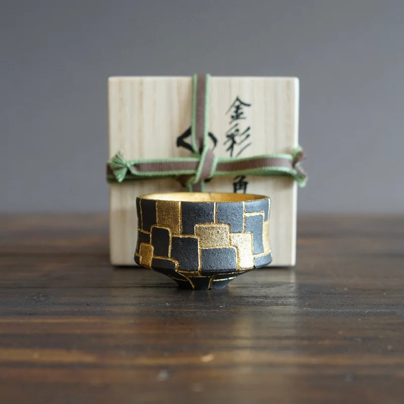 clear travel mugs for work -Gilded Geometric Inlay GUINOMI Sake Cup #OMT100A