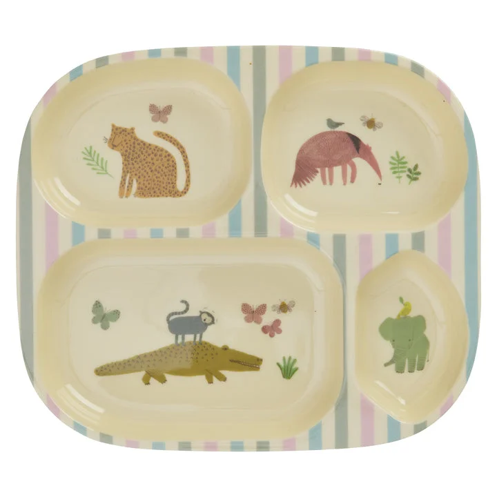 personalized porcelain dinner plates -Rice DK Melamine Kids 4 Room Plate with Sweet Jungle Print