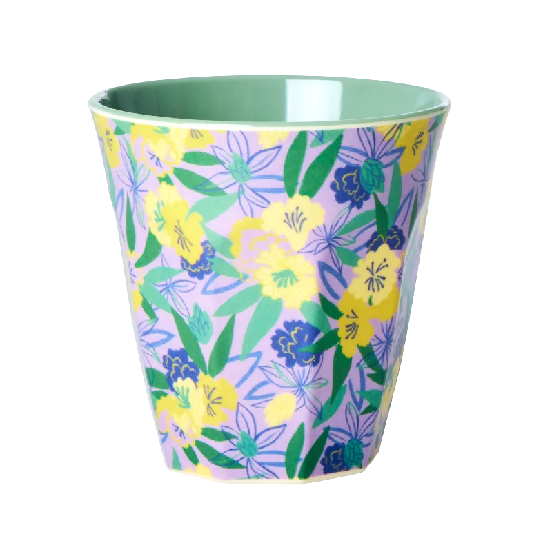 insulated travel cups for gifts -Medium Melamine Cup - Purple - Fancy Pansy Prints