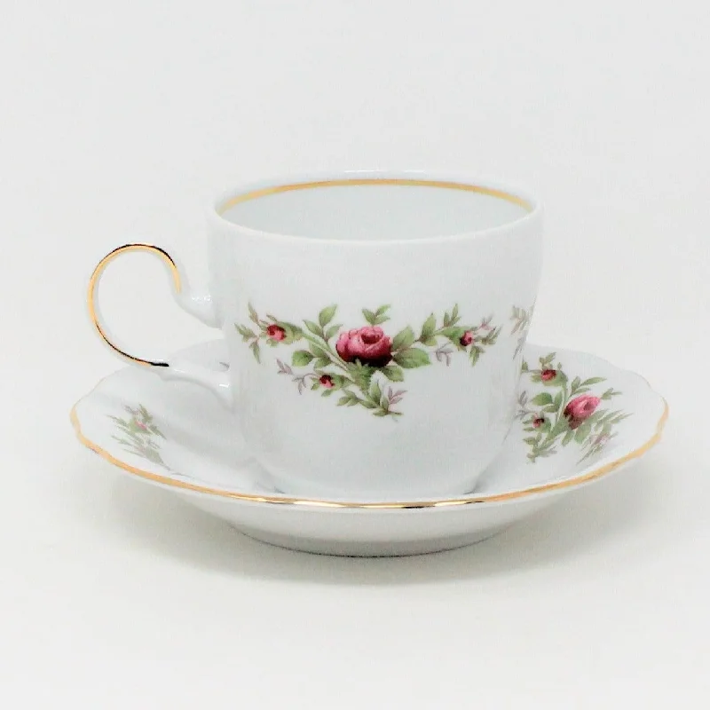 cute ceramic tea cups for gifts -Coffee Cup and Saucer, Johann Haviland, Moss Rose, Thailand, Vintage