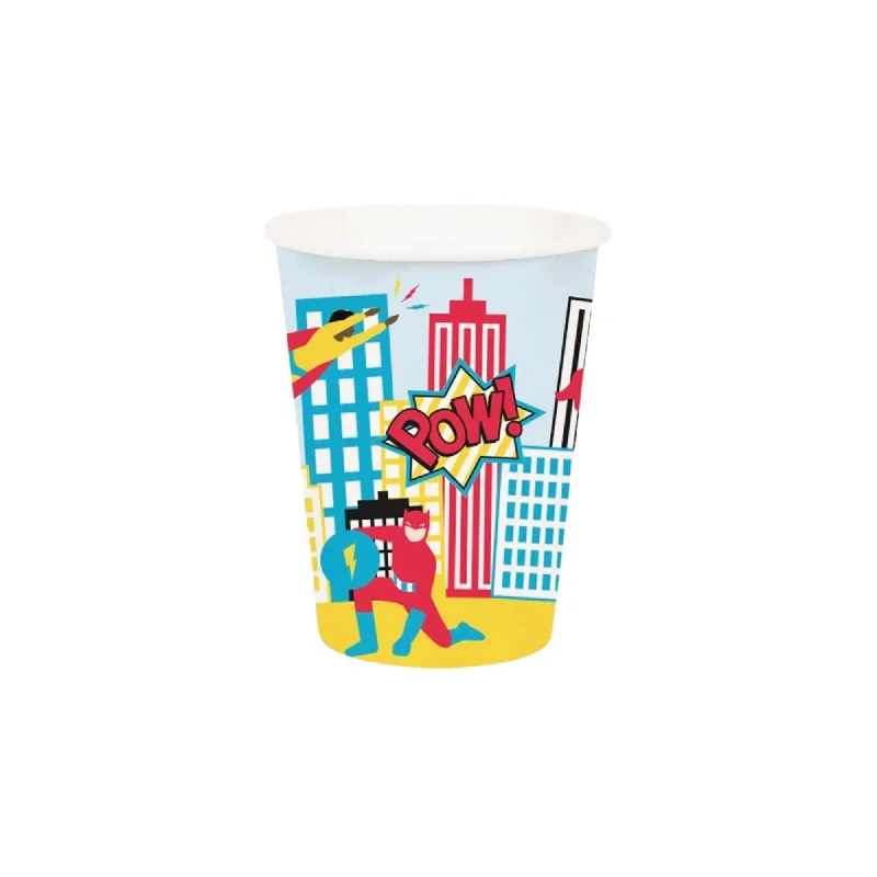 insulated tea cups with logo -Comic Superhero Paper Cups 8ct