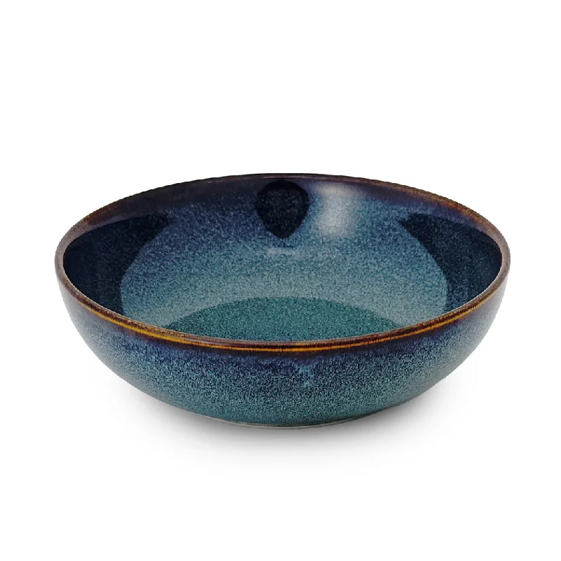 eco-friendly serving cups -Marine Blue Serving Bowl with Brown Rim 38 fl oz / 8" dia