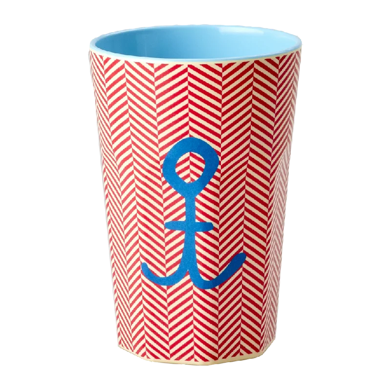 custom printed coffee mugs for office parties -Tall Cup - Red - Anchor Print