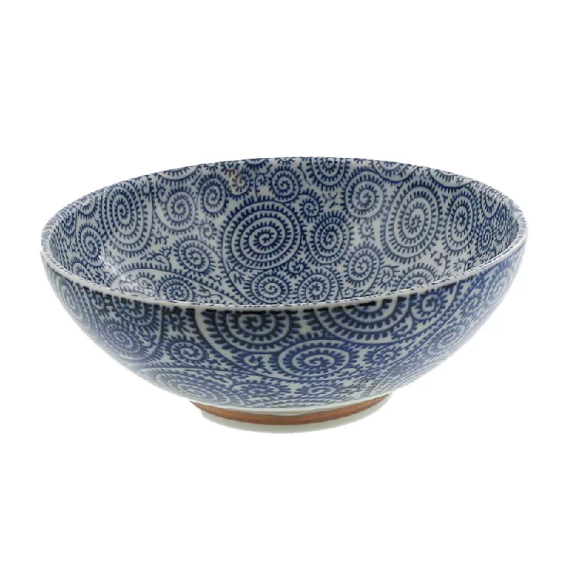 high-quality porcelain soup bowls -Large 51 oz Wide Mouth Ramen Noodle, Donburi Bowl Blue and White Octopus Arabesque (Kosome Tako Karakusa)