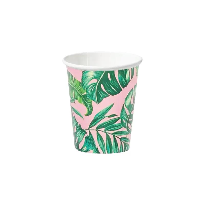 glass coffee tumblers with lid -Pink Palm Leaf Paper Cups 10ct