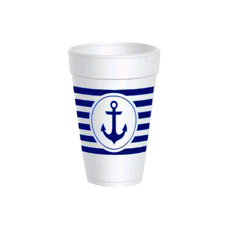 stylish coffee mugs with names -Blue Anchor Styrofoam Cups with Lids 10ct