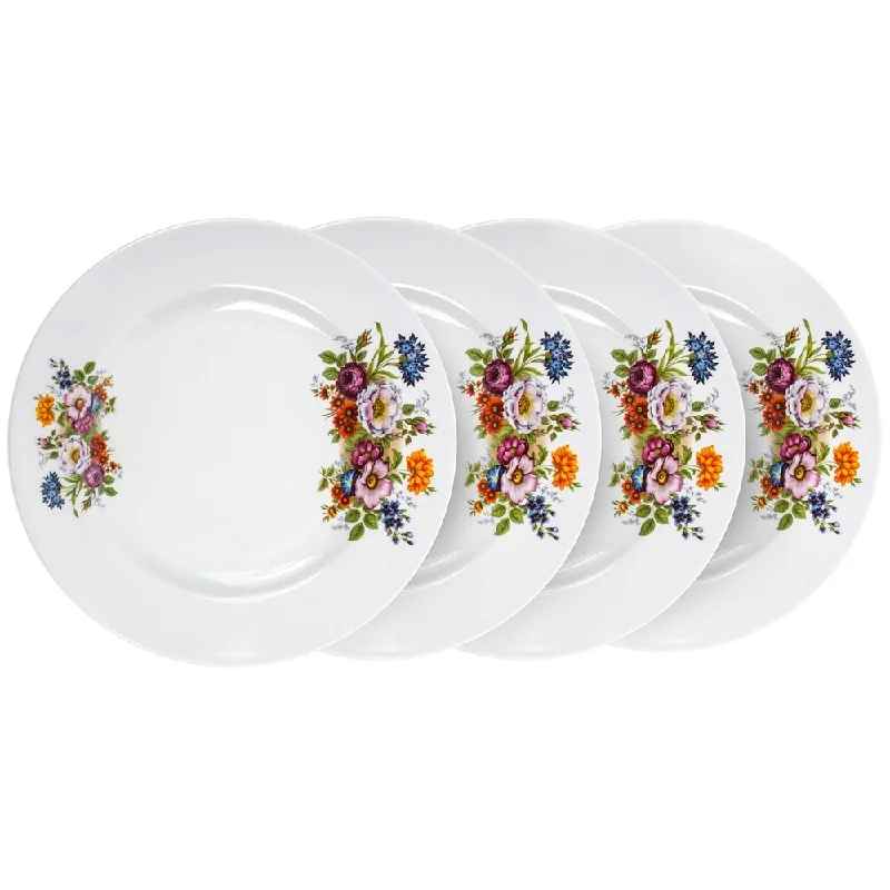 elegant disposable flatware sets -STP-Goods Flower Bouquet Porcelain Dinner Plate 9.4" (Set of 4)