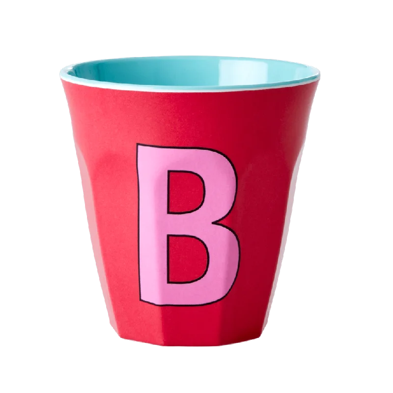 insulated mugs with custom logo -Two Melamine Cups - Medium with Alphabet in Pinkish Colors | Letter B