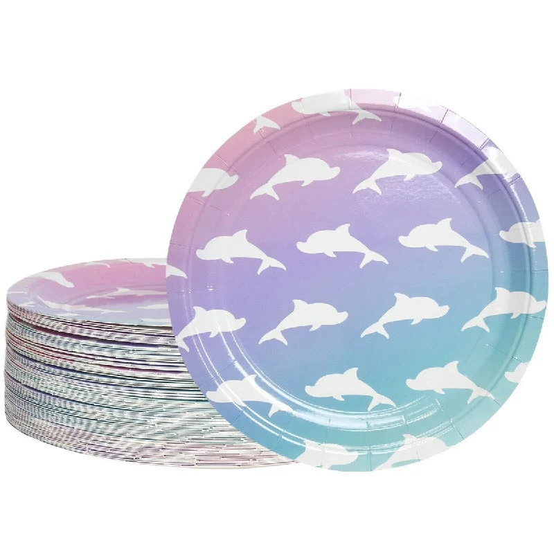 rustic serving boards for cheese -80-Count Disposable Paper Plates, Dolphin Silhouettes Party Supplies, 9 Inches