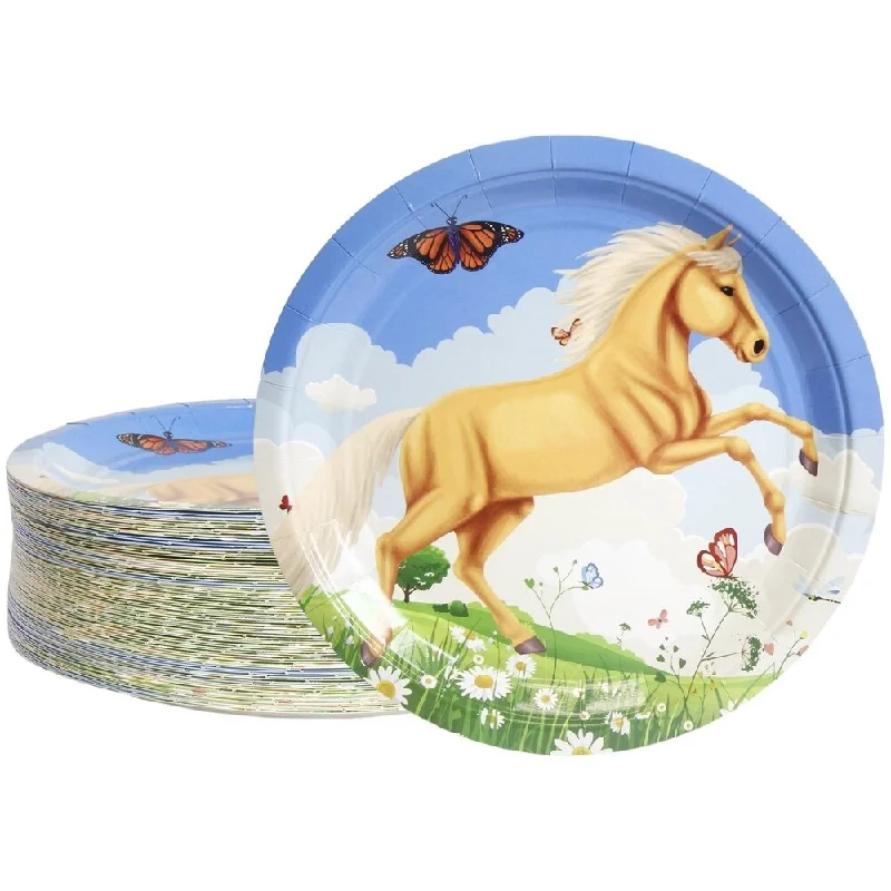 unique melamine dinner plates -80-Count Horse Paper Disposable Plates for Kids Birthday Gathering Buffet Party