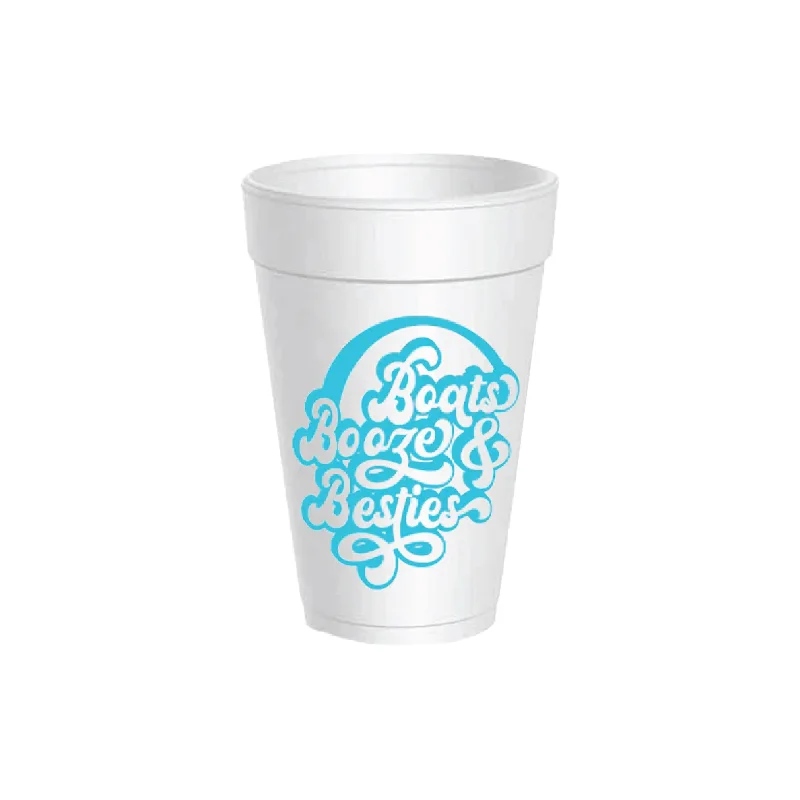 unique travel coffee mugs for camping -Boats Booze & Besties Styrofoam Cups with Lids 10ct